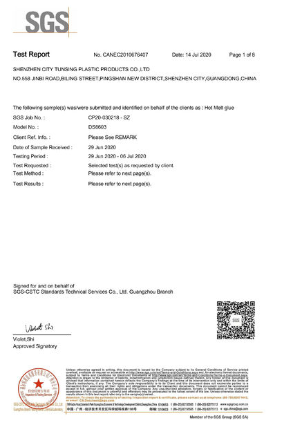 China Shenzhen Tunsing Plastic Products Co., Ltd. Certificaten